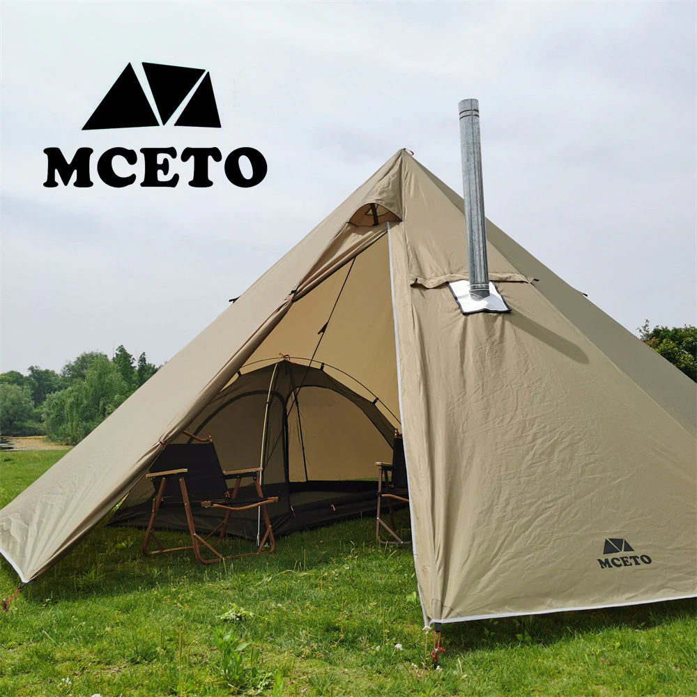 Cheap Goat Tents MCETO 5 8 Pessons Octagonal Camping Pyramid Tent with Chimney Hole Large Space Picnic Travel Family Party Tent Outdoor Shelter   